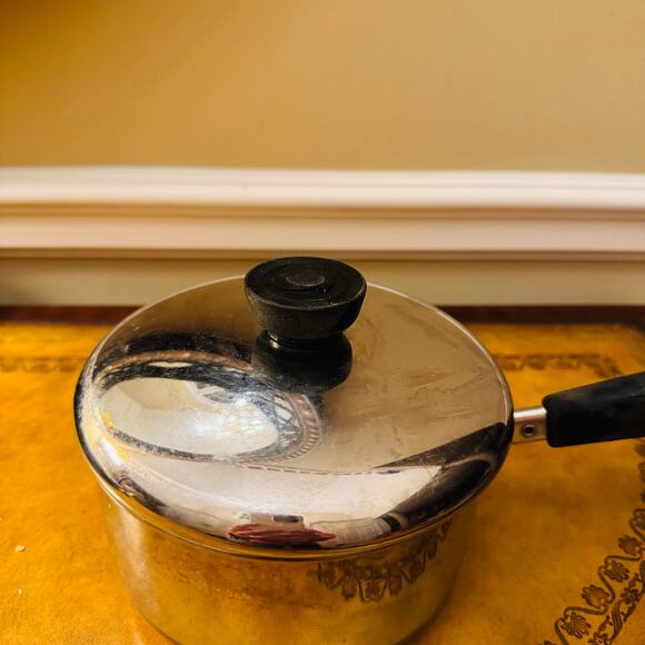 VTG Revere Ware Copper Clad Bottom  1.5 Quart Stainless Steel Sauce Pan Lid USA - Picture 3 of 11